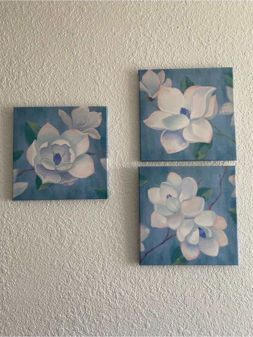 3 piece Blue Floral Canvas Decor
